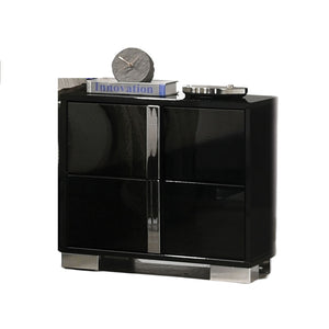 English Elm Black Modern Piano Nightstand with Chrome Legs & Vertical Handles, UV Finish, Contemporary 23.5"W x 15.5"D B011P317867