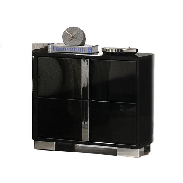 English Elm Black Modern Piano Nightstand with Chrome Legs & Vertical Handles, UV Finish, Contemporary 23.5"W x 15.5"D B011P317867