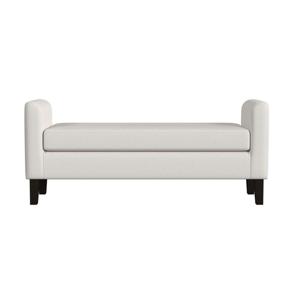 English Elm Fabric Upholstered Accent Bench with Arms in Soft Neutral Fabric, Sleek Black Legs for Modern Chic Seating Vanilla White B016P383450