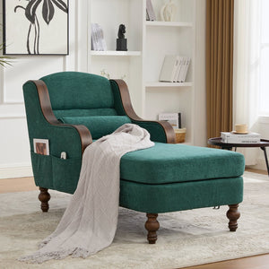 English Elm UNITED Oversized Chaise Lounge Sofa Bed with Solid Wood Arms, High-Resilience Foam, 800lb Capacity and Storage Pockets Emerald W1568S00207