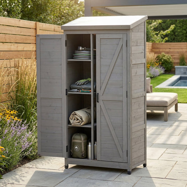 English Elm Outdoor Cedar Wood Vertical Storage Shed with Metal Roof for Garden Tools W2640P262538