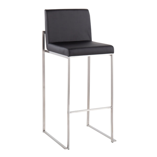 English Elm Fuji 30" Contemporary High Back Barstools Set Of 3 – Stylish Stainless Steel & Black Faux Leather Design B202P222207