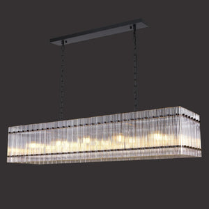 English Elm Modern Rectangular Crystal Glass Chandelier - 10-Lights Black Pendant Fixture For Elegant Spaces W1340P332560