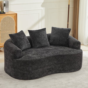 English Elm Curved Chenille Loveseat with Memory Foam Seating and Three Pillows for Compact Spaces Black W1752P361565