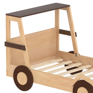 English Elm Twin Pine Treehouse Floor Bed with Padded Rails and Cabin Roofline for Kids W1580S00472