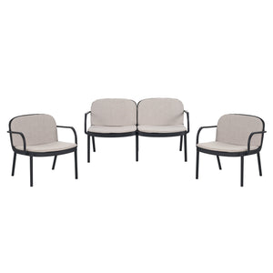 English Elm Christopher Knight Home® - Luna Modern Outdoor Patio 3-Piece Chat Set with UV-Resistant PP Frame and Breathable Cushions Beige,Black LUNA3PCSETB
