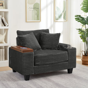English Elm Fluffy Corduroy Single Sofa with Ottoman Bluetooth Speaker Usb Port and Rotating Tray W3705P476390