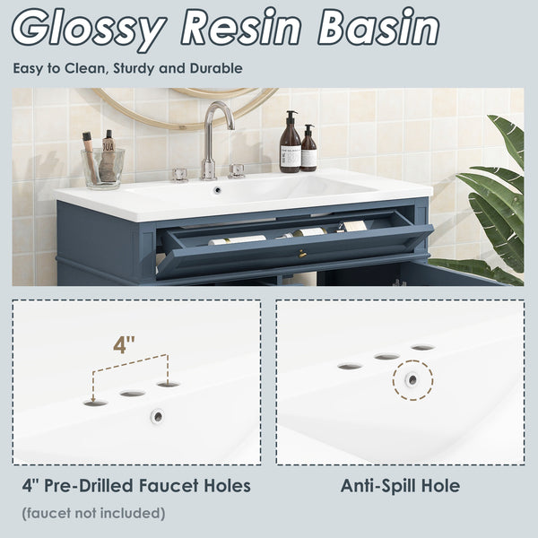 English Elm 36'' Modern Bathroom Vanity With Ceramic Sink, 2 Drawers & Tip-Out Drawer For Stylish Storage Solutions SW000119AAM-2