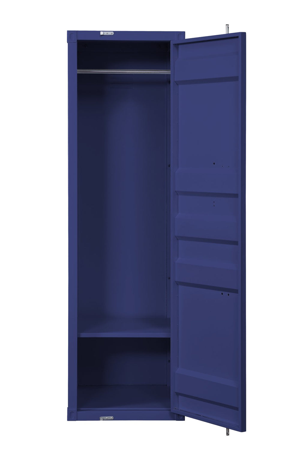 English Elm Cargo Blue Metal Wardrobe with Container Lock, Hanging Rod, Shelf & Space-Saving Legless Industrial Design B2726P263383