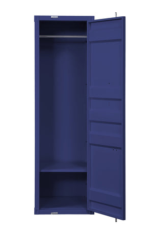 English Elm Cargo Blue Metal Wardrobe with Container Lock, Hanging Rod, Shelf & Space-Saving Legless Industrial Design B2726P263383