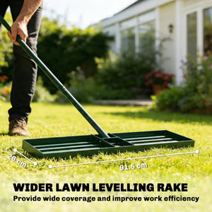English Elm Heavy Duty 36 Inch Wide Lawn Leveling Rake with Powder Coated Rust Resistant Metal Frame T3971P481636