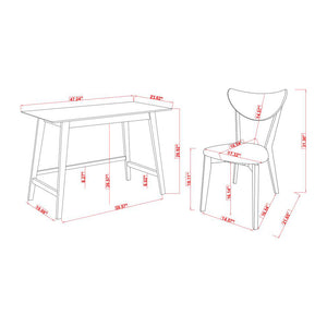 English Elm 2-piece Walnut Home Office Desk and Chair Set — Mid-Century Solid Hardwood Retro Desk with Grey Upholstered Seat B016P381015