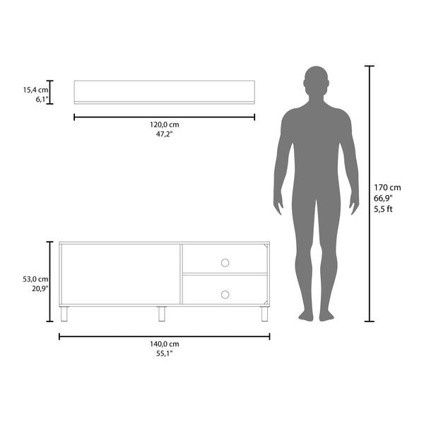 English Elm Bryce Modern TV Stand White - Two-Door Cabinet, Open Shelves, Sturdy MDF, Fits TVs up to 65" B200P335386