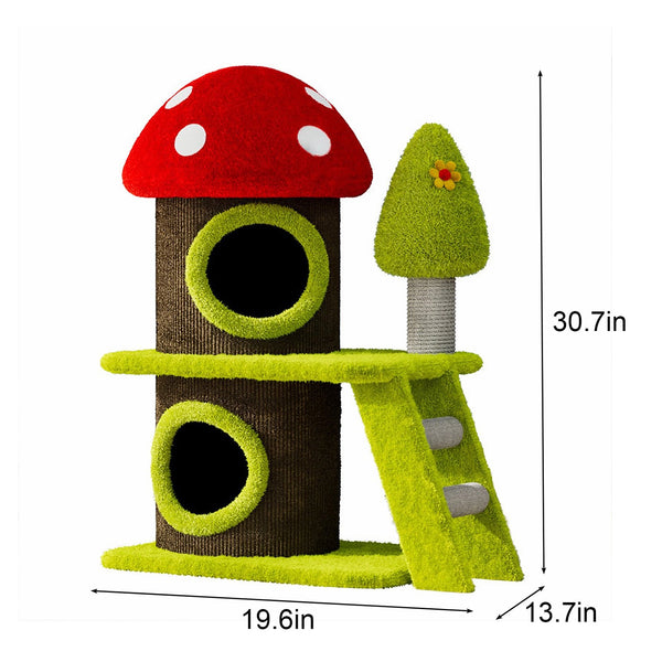 English Elm 30.7" Mushroom Cat Tree Tower Sisal Scratching Posts Multi-level Perch for Apartments W3101P445945