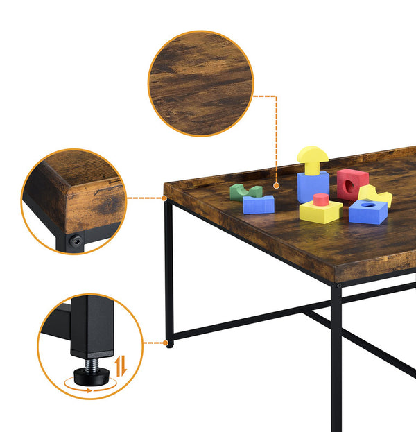 English Elm Vincenzo Square Coffee Table Set with Nesting Storage Stools and Industrial Metal Frame Brown Oak B2749P413285