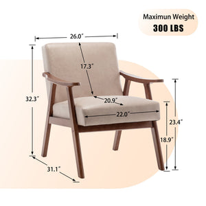 English Elm Mid-century Modern Wingback Accent Chair Solid Rubberwood Frame Tech Cloth Upholstery Light Camel W2200P151522