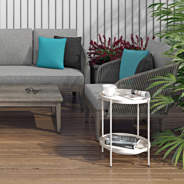 English Elm Carmel Handcrafted Outdoor Conversation Chair in Sand Drift Fabric with Acacia Wood Base & Rope Accents B136P159361