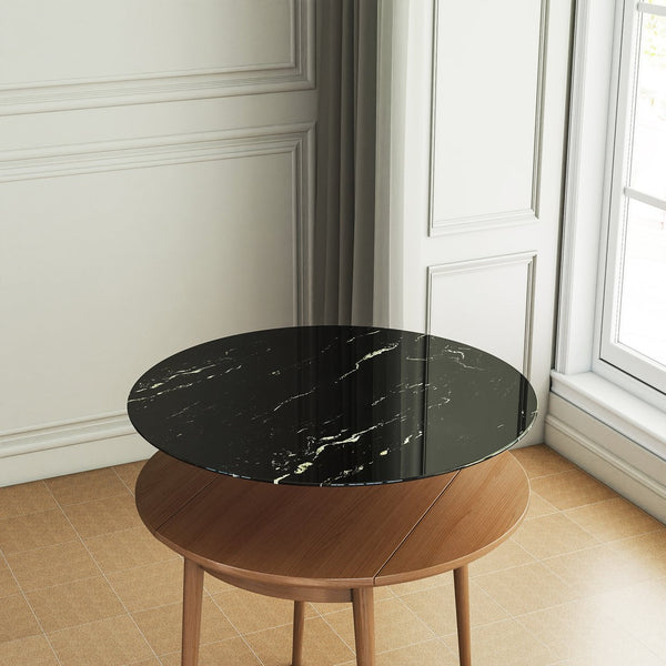English Elm 36"inch Round Tempered Glass Tabletop Marble Print Indoor Outdoor Dining Patio Black W241P361489