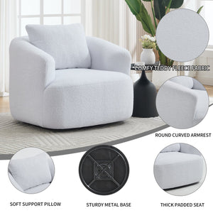 English Elm 360° Swivel Barrel Chair Teddy Fleece Upholstery with Pillow for Bedroom Reading Nook W1803P363035