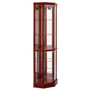 English Elm 6 Shelf Lighted Corner Curio Cabinet with Adjustable Tempered Glass Shelves, Acrylic Mirror Back, Solid Wood Frame Cherry W1693P170931