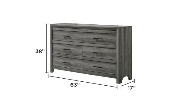 English Elm Denver Modern 6-Drawer Dresser In Gray - Stylish Wood Storage Solution For Contemporary Bedrooms G150108545