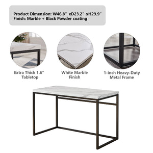 English Elm Home Office Writing Desk with Steel Frame and Scratch Resistant Two Tone Surface Marble W3151P400583