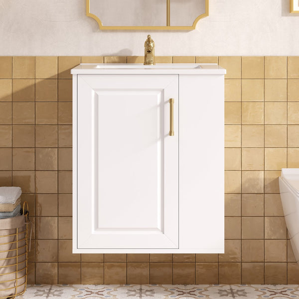 English Elm 20" Floating Bathroom Vanity with Ceramic Sink Soft Close Door and Open Side Shelf N710P332061K