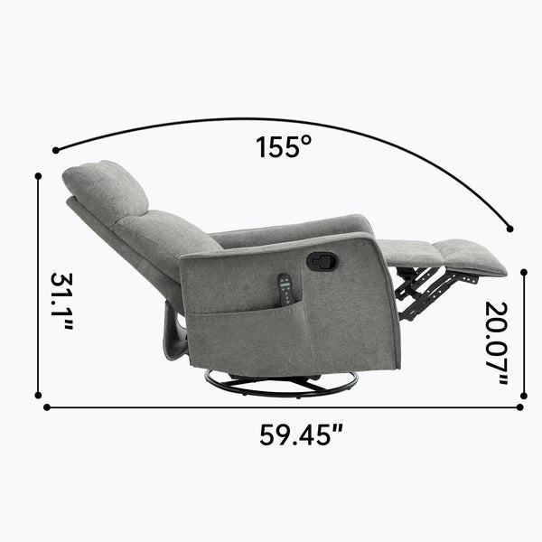 English Elm Heat Massage Rocker Swivel Recliner Fabric Chair with Lumbar Therapy for Living Room Grey W1803P362293