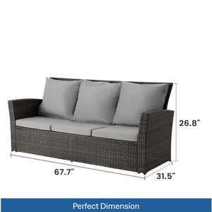 English Elm 67.7" Outdoor Wicker Three Seat Sofa High Back Pe Frame Patio Lounge Furniture Gray B082P455184