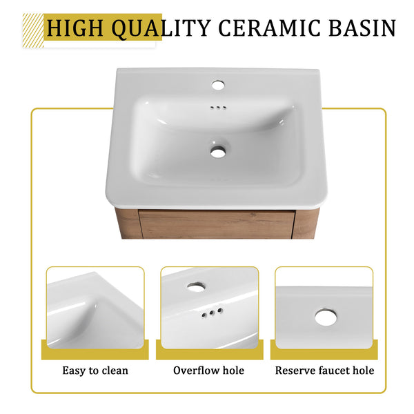 English Elm 36'' 36" Wall-Mounted Vanity with White Ceramic Sink, Plywood Shelves, Soft-Close Door & Rounded Edges W999S00379