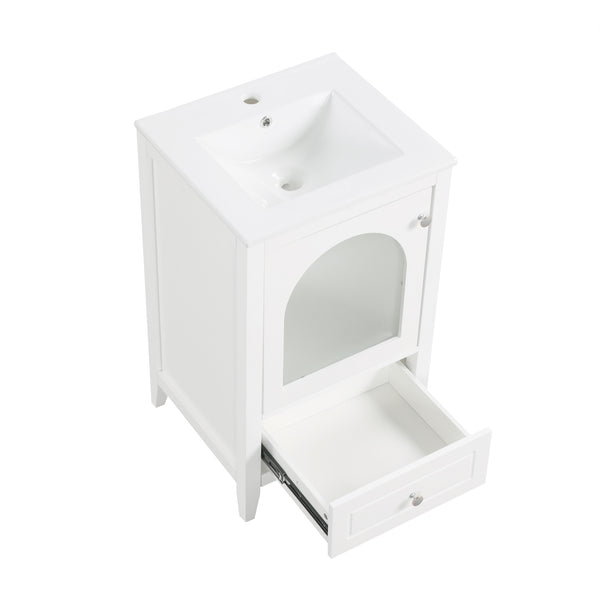 English Elm 20" Modern Bathroom Vanity With Sink, Soft-Close Glass Door, Drawer, Stylish Compact Design N725P185457K