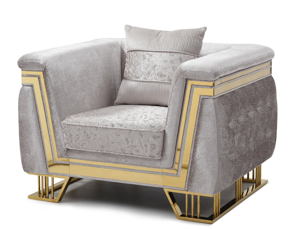 English Elm Rebecca Oversized Tufted Accent Chair Silver Fabric Gold Legs Hollywood Regency Glam B078P468201