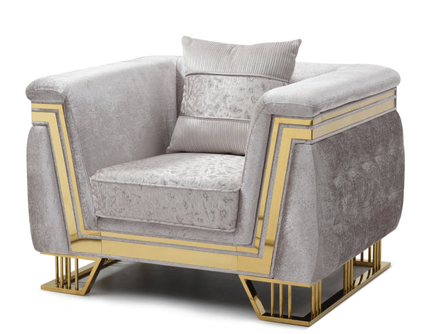 English Elm Rebecca Oversized Tufted Accent Chair Silver Fabric Gold Legs Hollywood Regency Glam B078P468201