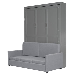 English Elm Queen Murphy Bed with Linen Cushion Sofa Folds Flat for Studio or Guest Room Gray LP000891AAE-1