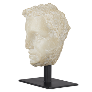 Greek Princess Head Fragment Sculpture - Aged Beige Artistry on Black Metal Base for Timeless Decor