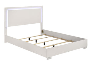 English Elm Contemporary Queen Size Bed With Led Headboard - Stylish White Uv Finish, Modern Bedroom Furniture B2741S00083