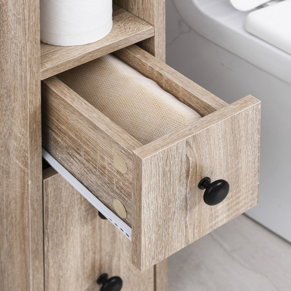 English Elm Kleankin Freestanding Bathroom Cabinet With Versatile Storage, Rolling Wheels & Modern Oak Finish W2225P229314
