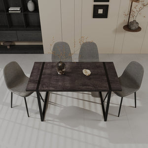 English Elm 59" Industrial Dining Set with Suede Chairs Matte Metal Base Mdf Table Seats Four Black+Grey W2189S00939
