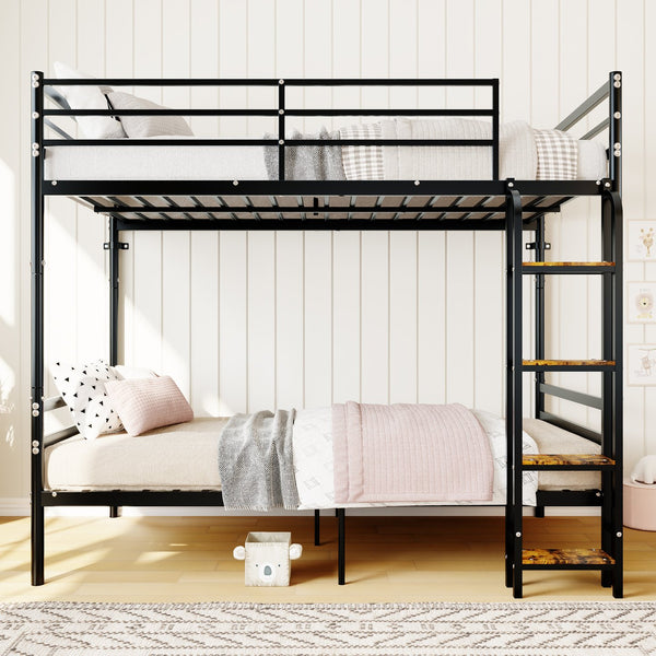 English Elm Bunk Bed Twin Over Heavy Duty Iron Frame with Guardrail for Teens and Adults W3752P464299