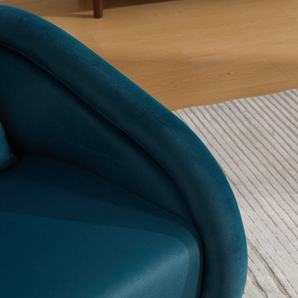 English Elm Swivel Barrel Chair Pumpkin Sculptural Velvet Upholstered with Walnut Wood Round Base Teal W3244P427742