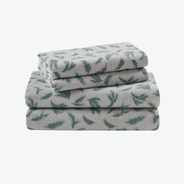 English Elm 4 Pieces Queen 100% Cotton Flannel Sheet Set - Cozy Pine Branch Print For Year-Round Comfort B035P381343