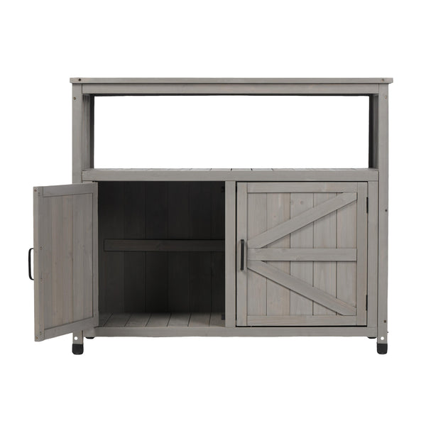 English Elm Wooden Solid Bar Height Buffet Cabinet with Slatted Panels for Patio or Dining W2640P262542