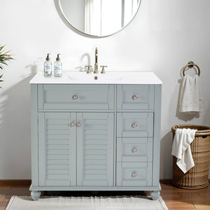 English Elm 36" Modern Grey Bathroom Vanity with Ceramic Sink, Solid Wood Frame, Soft-Close Drawers, Organizer Storage Blue+Grey W2896P344088