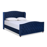 English Elm Marcella Upholstered Shelter Headboard Bed Set, King, Navy Blue Velvet