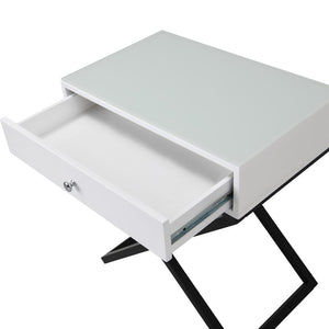 English Elm Dario Contemporary End Table with Tempered Glass Top Open Shelf and Storage Drawer White B2749P413399