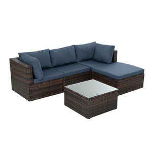 English Elm Patio 5-Piece Wicker Furniture Set With Comfortable Cushions & Glass Coffee Table For Outdoor Relaxation W1703S00021-GIGA