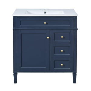 English Elm 30'' Bathroom Vanity Set With Mirror & Storage – Modern Freestanding Design, Ceramic Sink & Drawers SW000127AAC-1