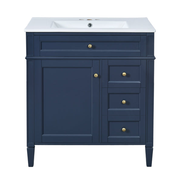 English Elm 30'' Bathroom Vanity Set With Mirror & Storage – Modern Freestanding Design, Ceramic Sink & Drawers SW000127AAC-1