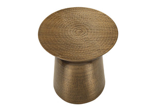 English Elm Accent Table, Hand-Crafted Copper Drum Design – Modern, Compact Nightstand For Stylish Living Spaces B2710P219449