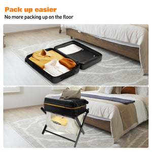 English Elm Hofitlead Rubberwood Folding Luggage Rack with Two Tier Shelf for Guest Rooms D45284654